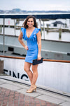 Outdoor model in the French Connection Cameron Dress - Chalk Blue