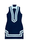 full body view of Sail To Sable x The Lucky Knot Classic Sleeveless Knit Dress - Navy/White