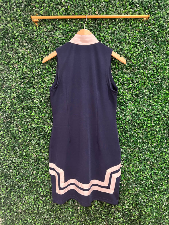 Back view of the Sail To Sable x The Lucky Knot Classic Sleeveless Knit Dress - Navy/White