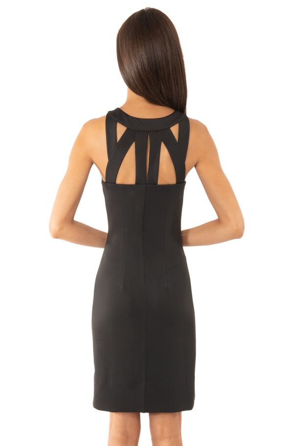 Back view of Gretchen Scott Isosceles Jersey Dress in Solid Black