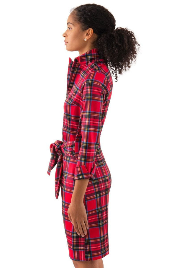 Side view of the Gretchen Scott Dapper Dress in Duke Of York  Red/Multi