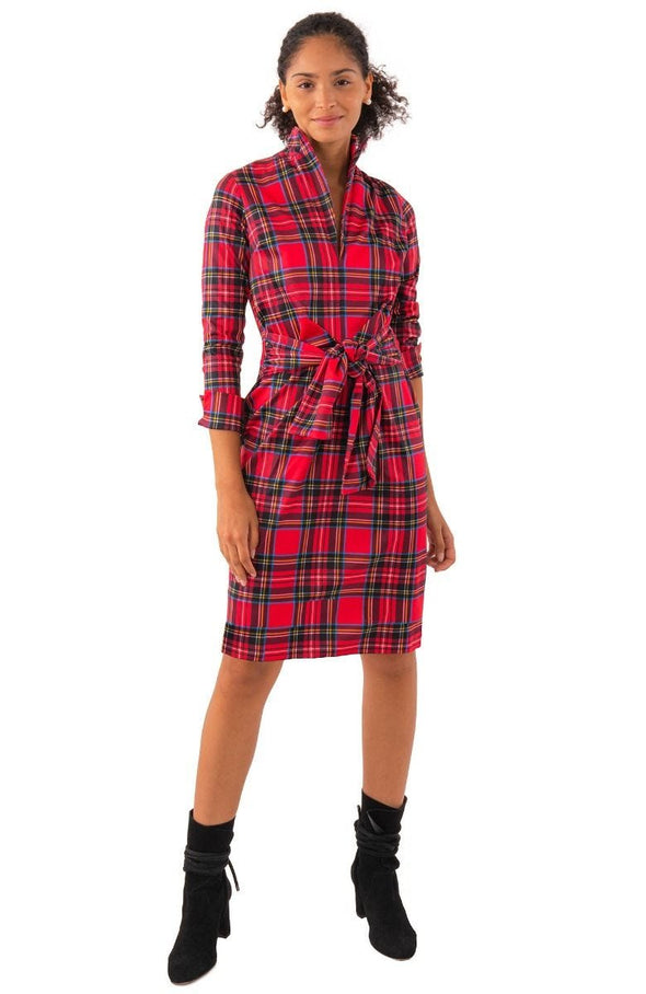 Full body view of the Gretchen Scott Dapper Dress in Duke Of York Red/Multi