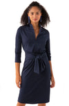 Front view of model in Gretchen Scott Dapper Dress in Solid Navy