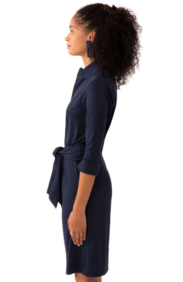 Side view of Gretchen Scott Dapper Dress in Solid Navy