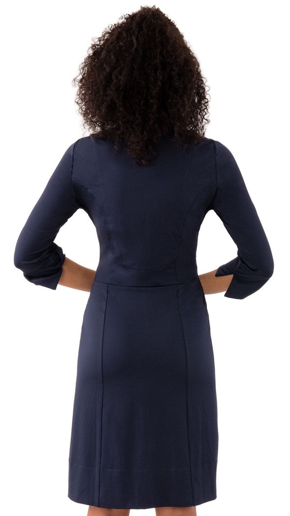 Back view of Gretchen Scott Dapper Dress in Solid Navy