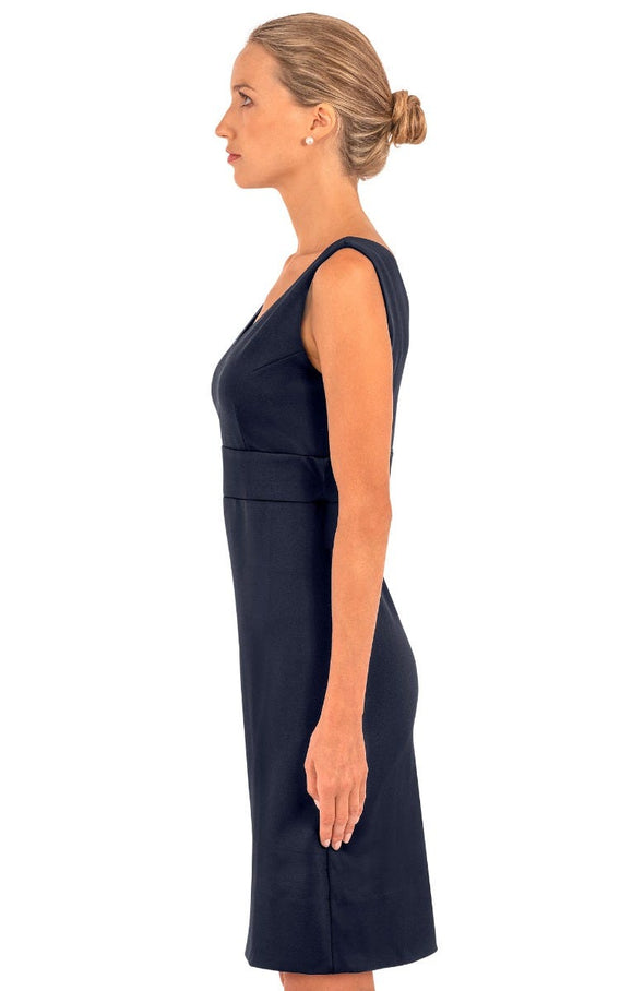 Side view of Gretchen Scott Harlot Dress in Solid Navy