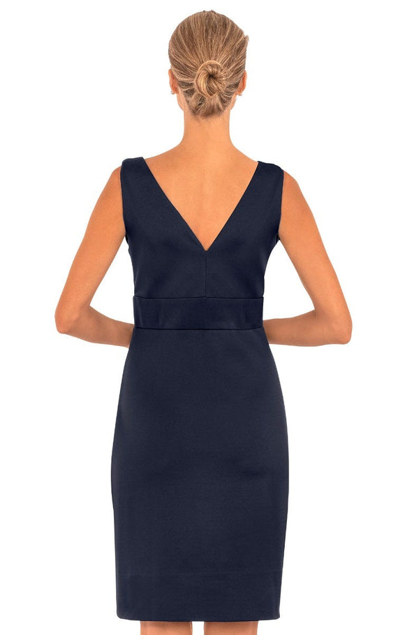 Back view of Gretchen Scott Harlot Dress in Solid Navy