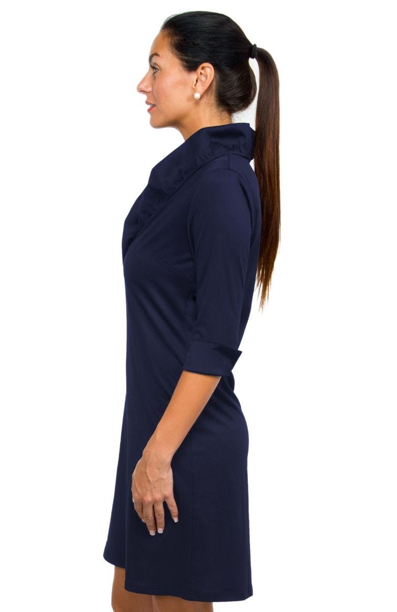 Gretchen Scott Ruffneck Jersey Dress Solid Navy Gretchen Scott Ruffneck Jersey Dress Solid Navy