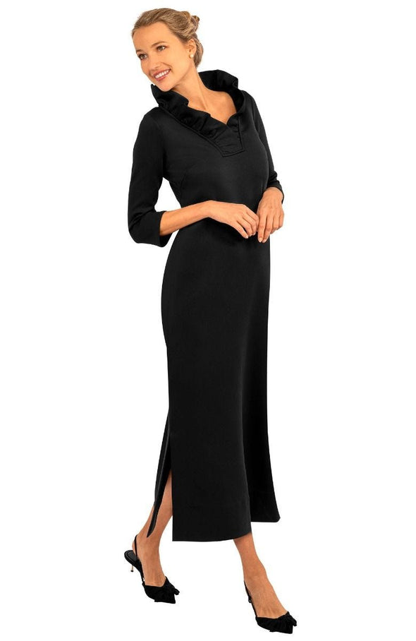 Gretchen Scott Ruff Neck Maxi Dress in Solid Black | Cocktail Dresses ...
