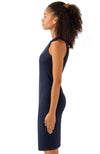 Side view of the Gretchen Scott Sublime Dress - Solid Navy