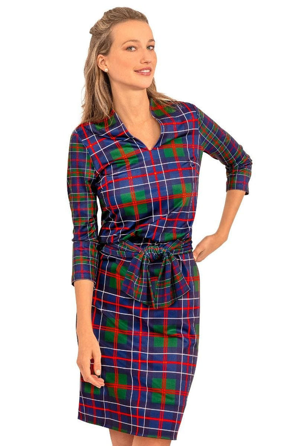 Front view of the Gretchen Scott So Sexy Dress - Balmoral Plaid - Multi