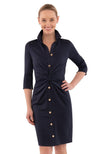 Front view of the Gretchen Scott Twist And Shout Dress - Solid - Navy