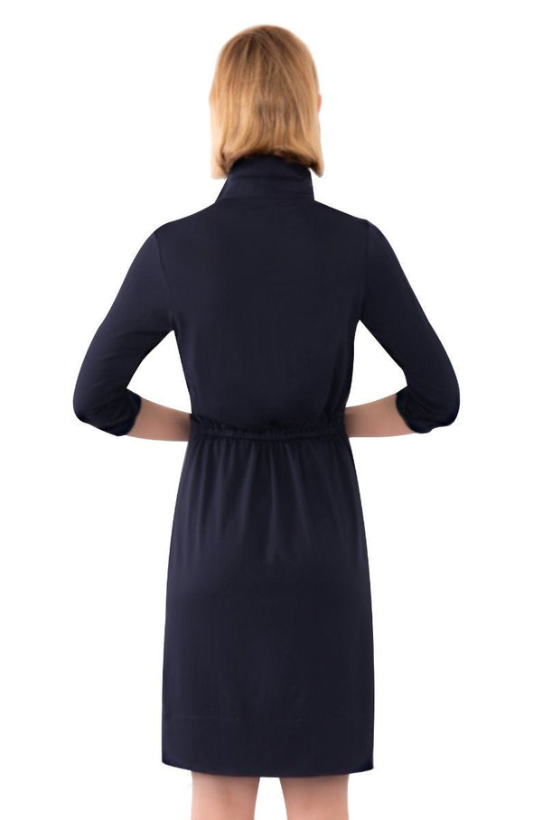 Back view of the Gretchen Scott Twist And Shout Dress - Solid - Navy