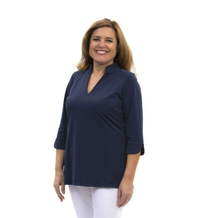Front view of the Katherine Way Largo Tunic - Navy