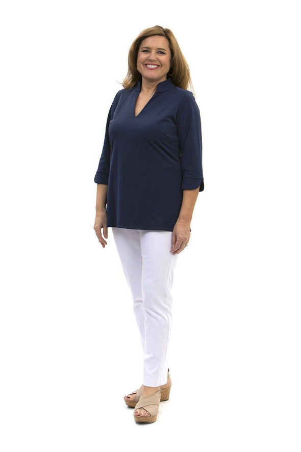 Full body view of the Katherine Way Largo Tunic - Navy