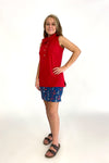 Full body view of the Katherine Way Morada Bay Tunic - Red