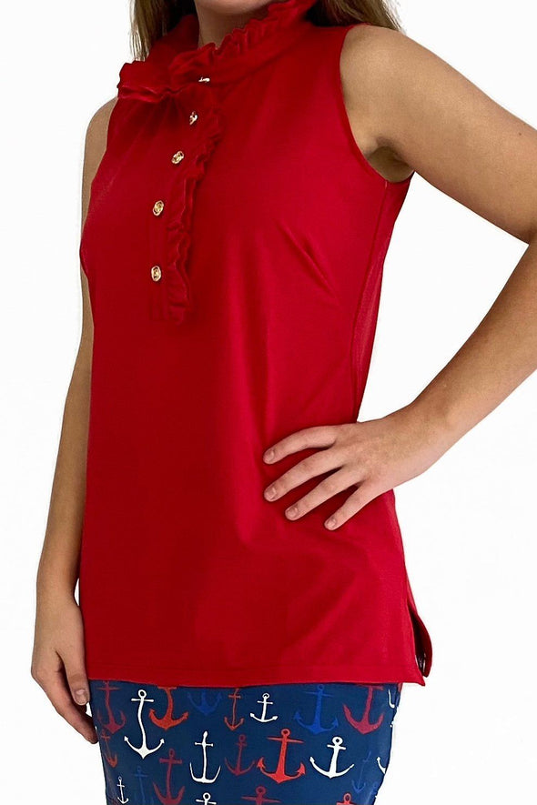 Front view of the Katherine Way Morada Bay Tunic - Red