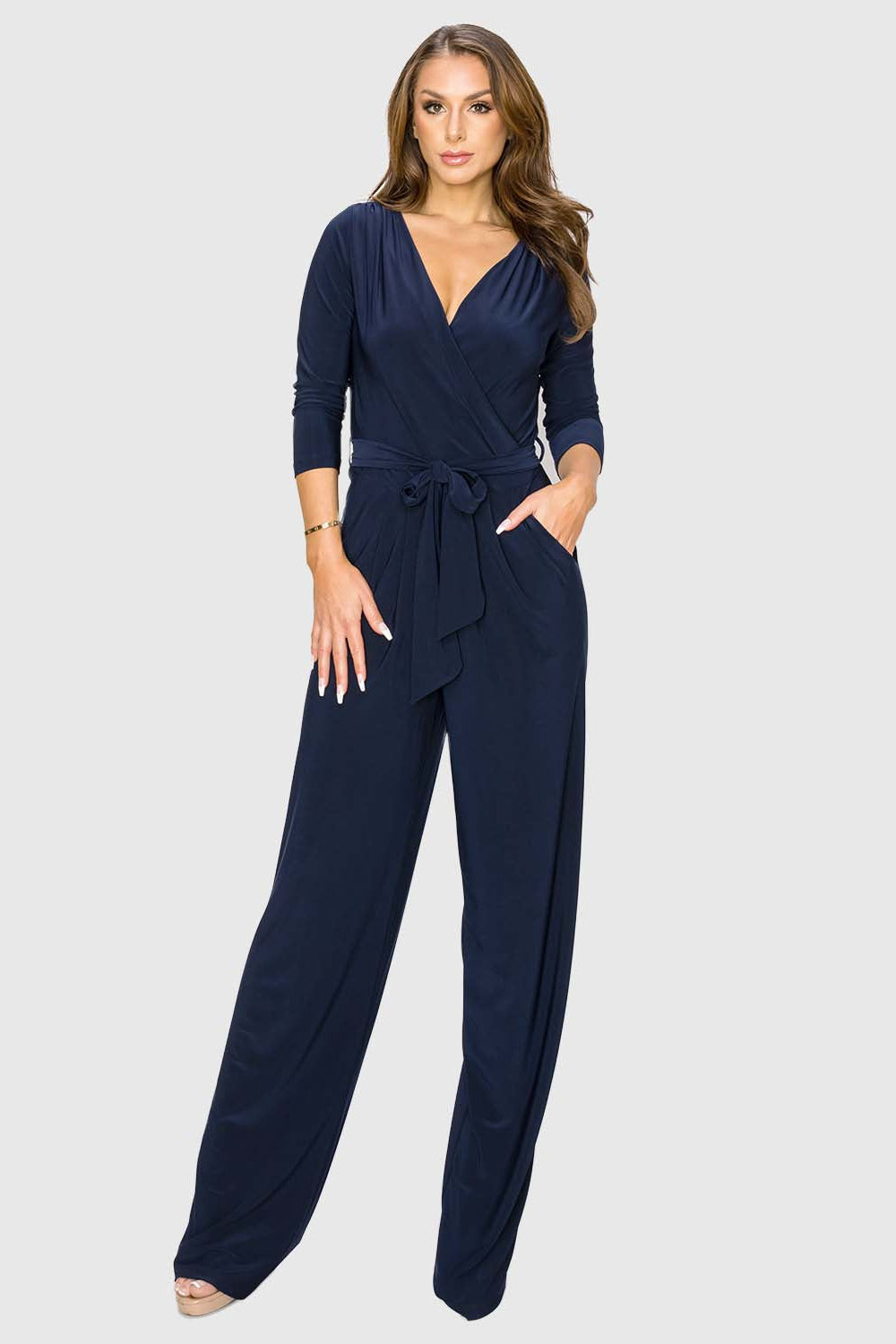 Navy blue jumpsuit with sleeves 2025