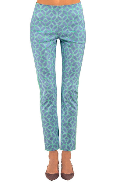 Front view of Gretchen Scott Gripeless Pull on Pant - Lucy In The Sky With Diamonds - Periwinkle