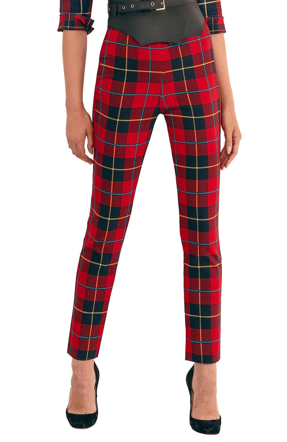 Front view of the Gretchen Scott Pull On Pant - Plaidly Cooper - Red Plaid