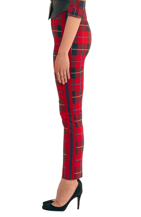 Side view of the Gretchen Scott Pull On Pant - Plaidly Cooper - Red Plaid