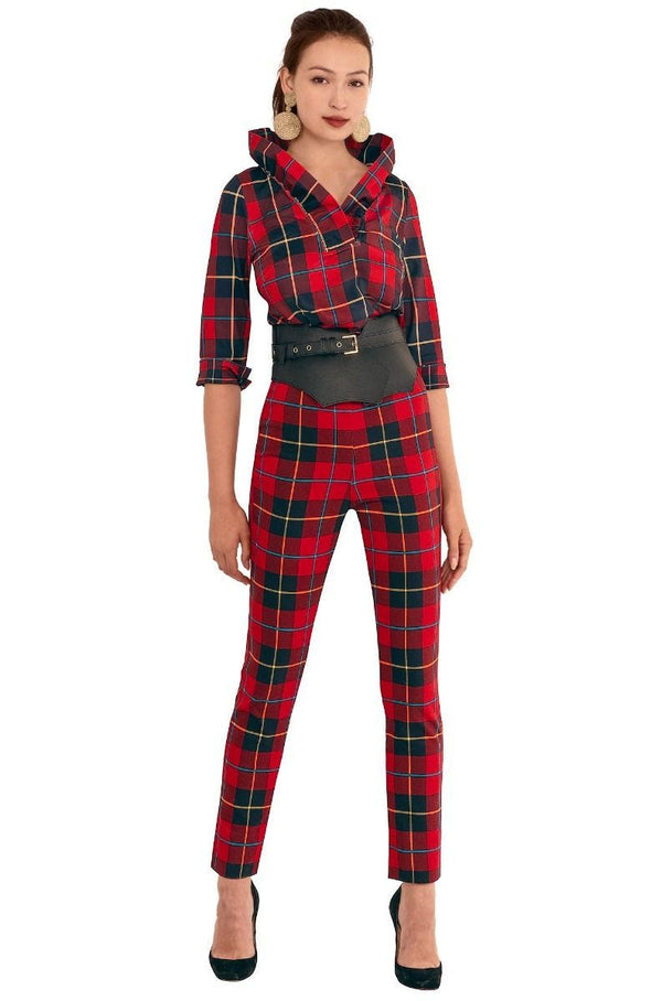 Full body view of the Gretchen Scott Pull On Pant - Plaidly Cooper - Red Plaid