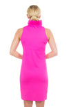 Back view of the Gretchen Scott Ruff Neck Sleeveless Jersey Dress in Solid Pink