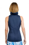 Back view of the Gretchen Scott Ruff Neck Sleeveless Jersey Top - Solid Navy