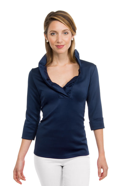 Gretchen Scott Ruff Neck Jersey Top - Solid Navy by Gretchen Scott from THE LUCKY KNOT - 1