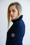 Side view of the Holebrook Annika T-Neck Windproof Sweater - Navy
