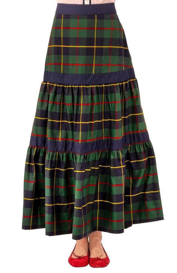 Full view of Gretchen Scott Ipanema Skirt in Plaidly Cooper Green Plaid