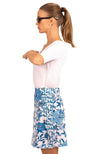 Side view of the Gretchen Scott Skippy Skort - Birds And Bees - Blues
