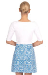 Back view of the Gretchen Scott Skippy Skort - East India - Blues