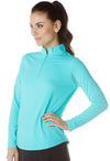 Front view of the IBKUL Long Sleeve Mock Neck Top - Seafoam