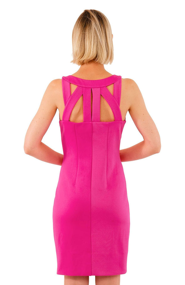 Back view of Gretchen Scott Isosceles Jersey Dress in Solid Pink