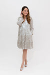 Full body front view of the Sail To Sable Charlotte Sequin Dress - Silver