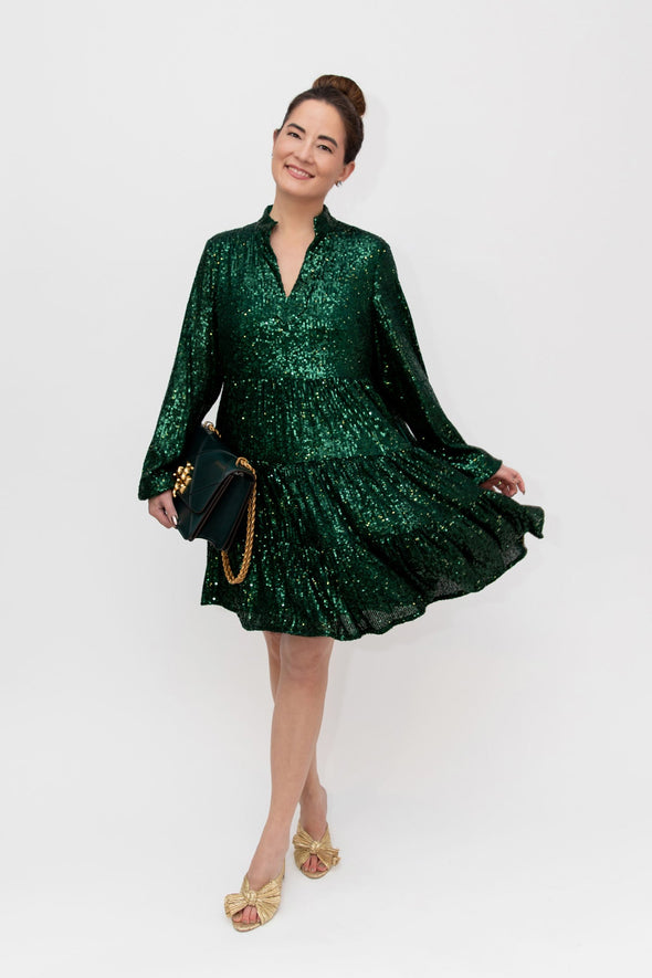 Full body view of the Sail To Sable Charlotte Sequin Dress - Emerald
