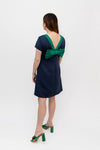 Side view of the Sail to Sable Allie Bow Back Dress - Navy