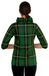 Back view of the Gretchen Scott Ruff Neck Top - Plaidly Cooper - Green Plaid