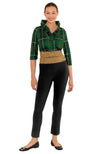 Full body view of the Gretchen Scott Ruff Neck Top - Plaidly Cooper - Green Plaid