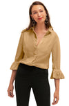 Front view of the Gretchen Scott Priss Top - Ultra Suede - Beige
