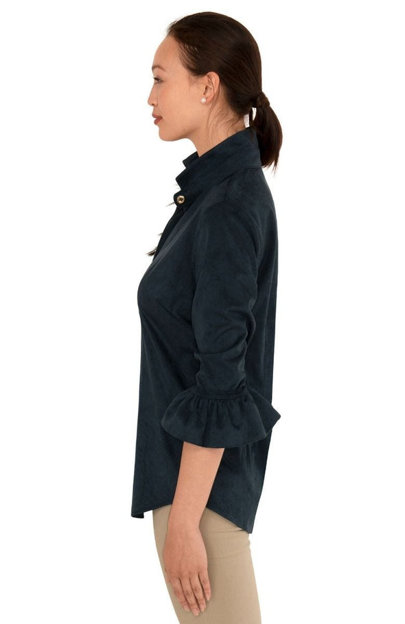 Side view of the Gretchen Scott Priss Top - Ultra Suede Navy