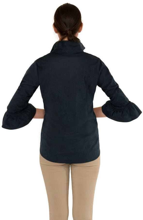 Back view of the Gretchen Scott Priss Top - Ultra Suede Navy